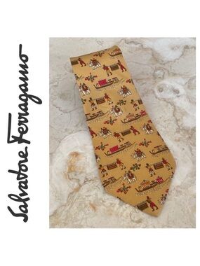 Salvatore Ferragamo 100% Silk Tie Asian Motif